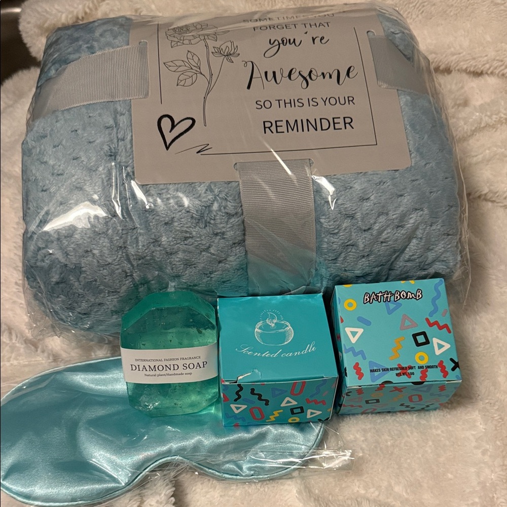 Self Care Gift Set Bundle with Blanket and Bath Accessories